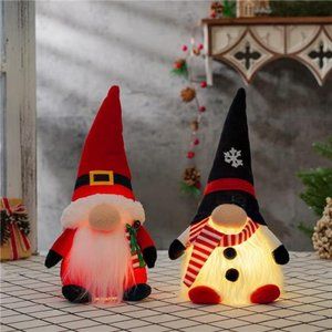 Set of 2Christmas Gnomes Lighted Santa & Snowman Gnome Nisse Figurine Nordic